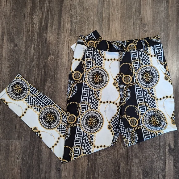 Unisex sz. M funky print black/white pants - Picture 6 of 9